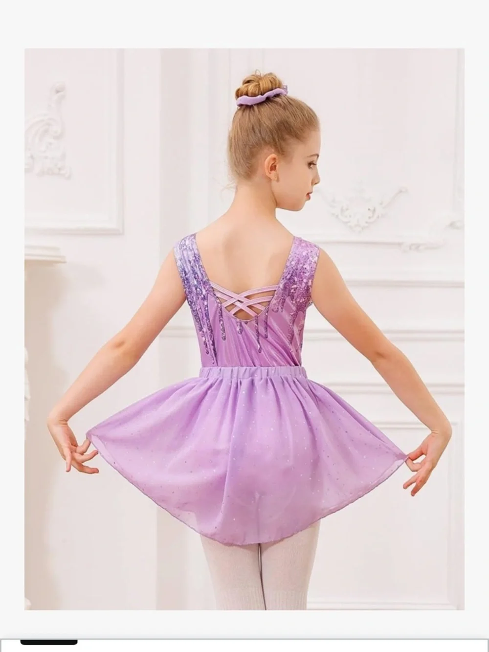 Girls Lavender Purple Gymnastics Leotard Set with Removable Skirt Scrunchie 045